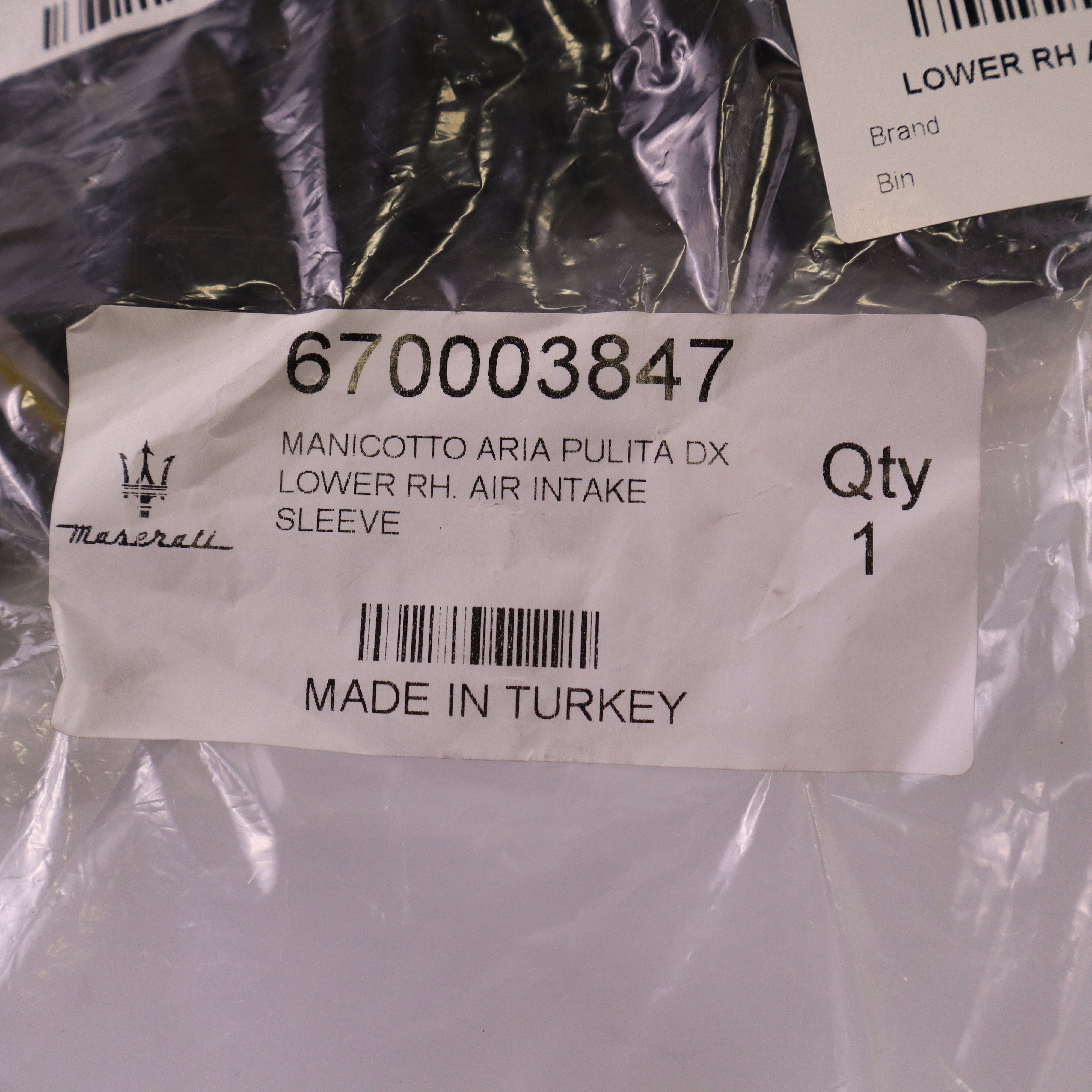 Genuine Maserati Lower RH Air Intake Sleeve 670003847 Genuine Maserati Lower RH Air Intake Sleeve 670003847