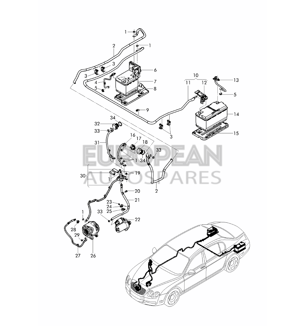 3W5971228H-Bentley WIRING SET FOR BATTERY + 