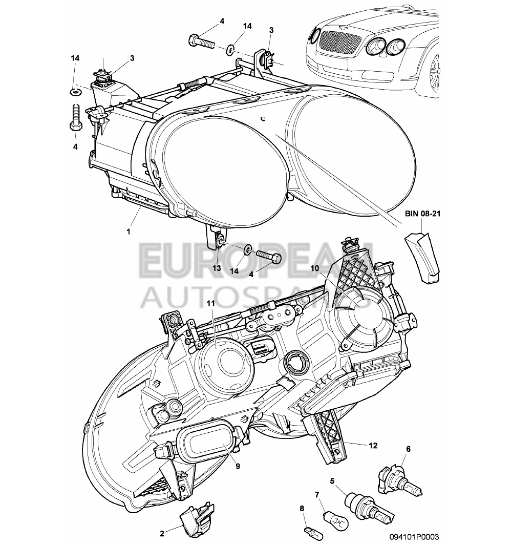 3W1941016T-Bentley HEAD LIGHT WITH GAS DISCH