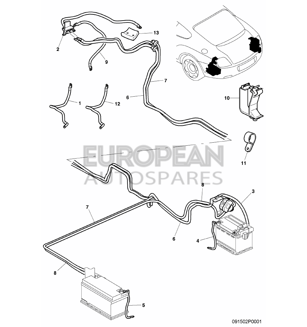 3W0971349K-Bentley WIRING HARNESS FOR BATTER