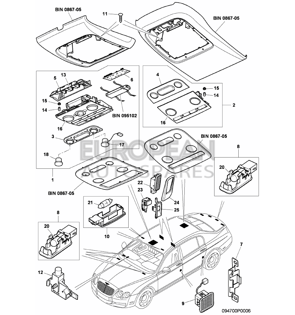 3W5959527AJ-Bentley Switch Unit Roof module (manufactured to order, refer to the control unit table on Bentley Hub)