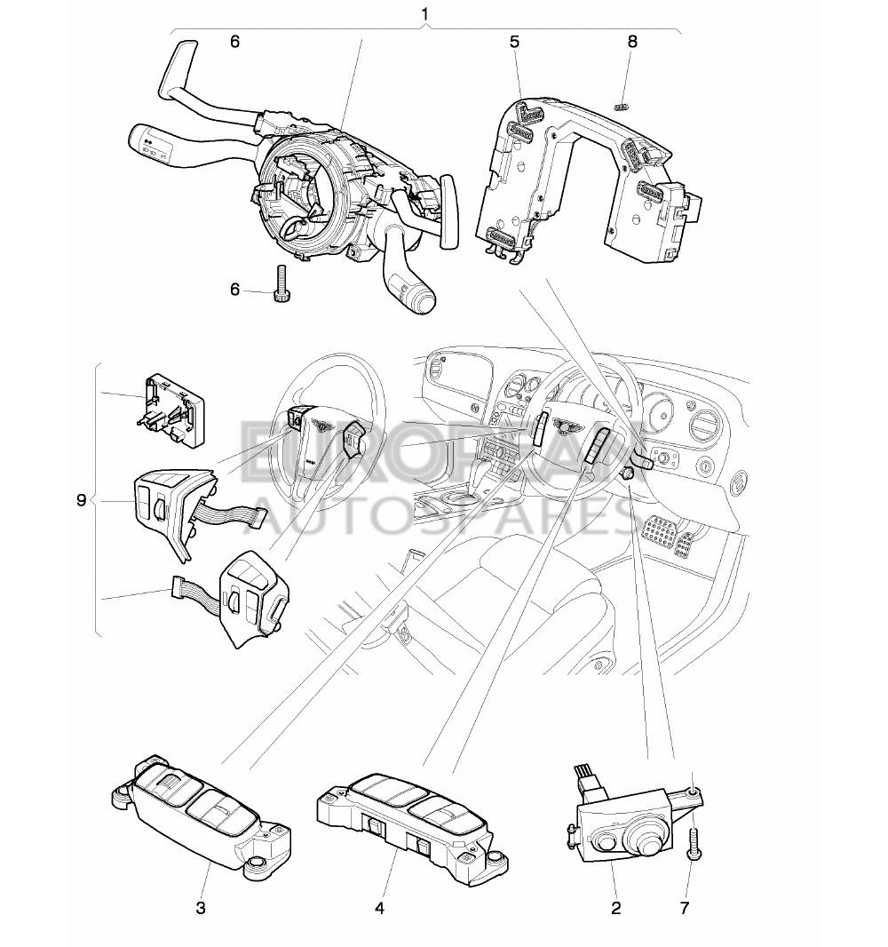 3W0953507S-Bentley electronic modul for steering col. combination switch for vehicles with steering wheel heating