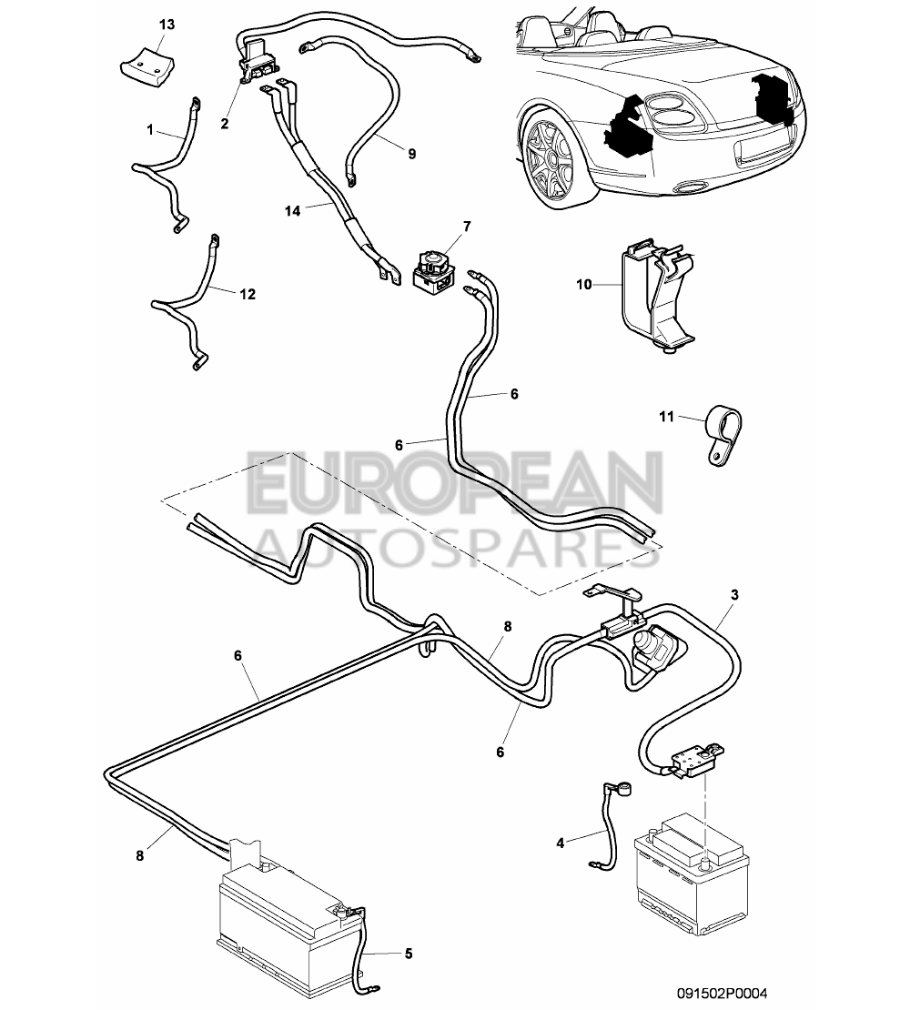 3W7971225A-Bentley WIRING SET FOR BATTERY + 