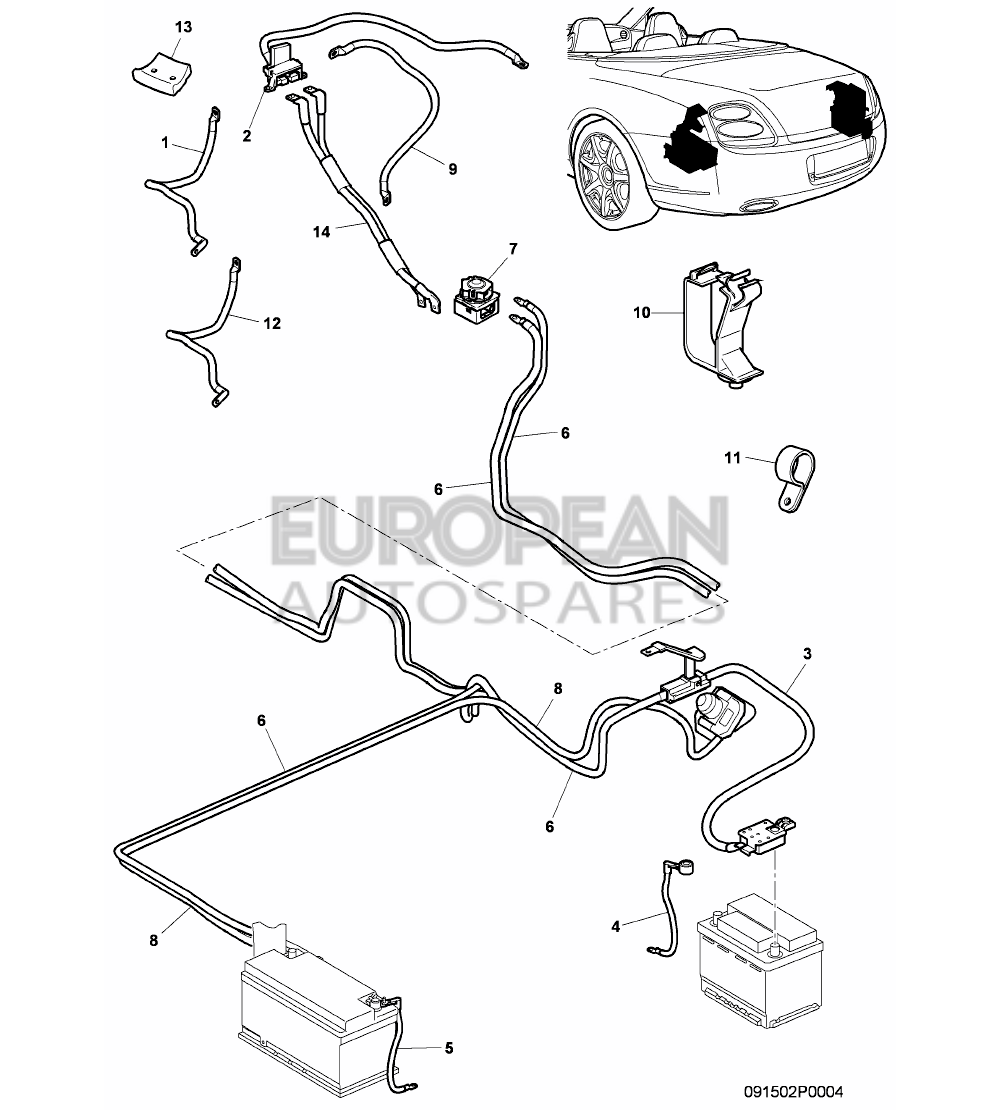 3W7971349-Bentley WIRING SET FOR BATTERY + 