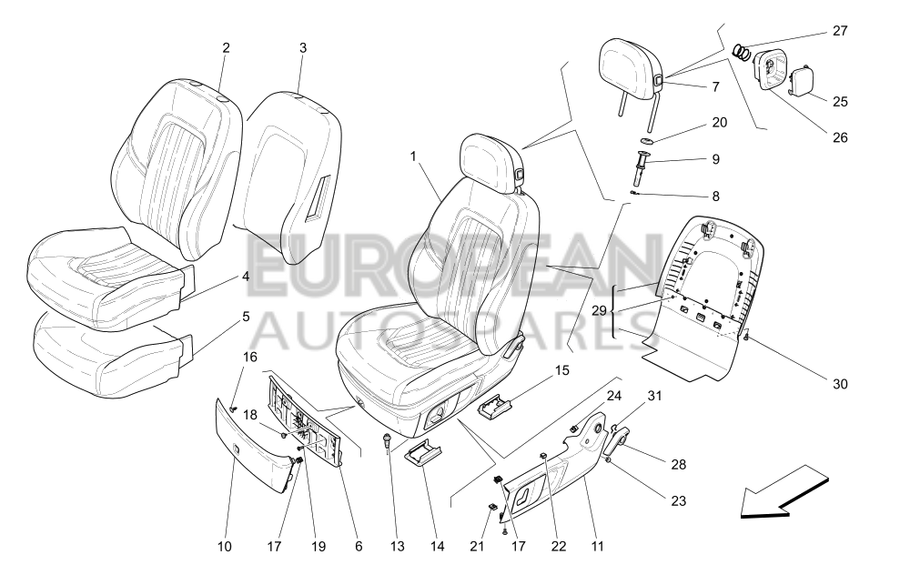 673008163-Maserati FRONT SEAT HEADREST ASSEMBLY - FULL NATURAL LEATHER INTERIOR UPHOLSTERY AND NATURAL DRILLED LEATHER SEAT UPHOLSTERY STITCHED TRIDENT ON HEADREST / HIDE / AMANN