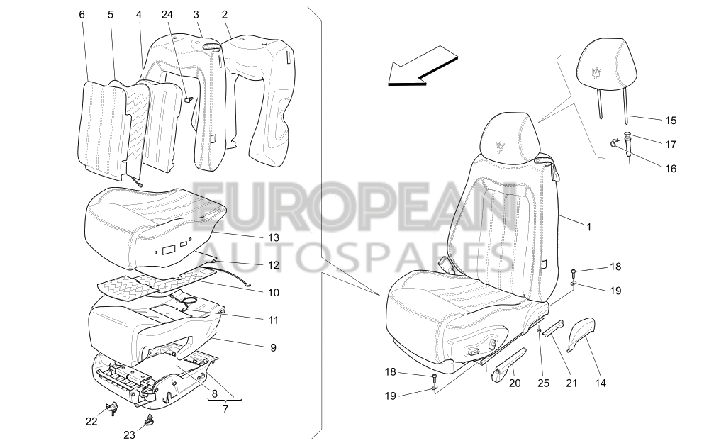 981607649-Maserati COMPLETE FRONT HEAD-REST - Stitched Trident in the headrests / EU AU CN CD UK JP ME / 4