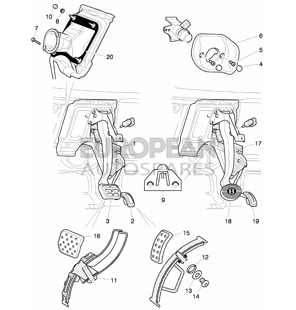 3W2723031P-Bentley BRAKE AND ACCEL. LEVER ME