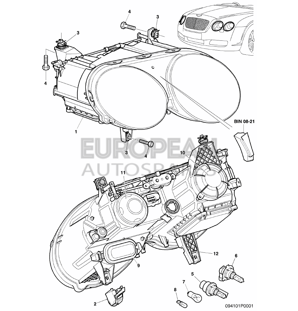 3W2941016F-Bentley HEAD LIGHT WITH GAS DISCH