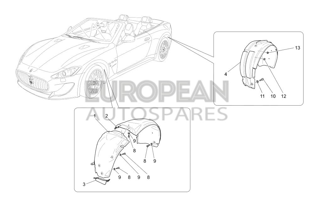 83532900-Maserati LH FRONT WHEELHOUSE GUARD, REAR SIDE