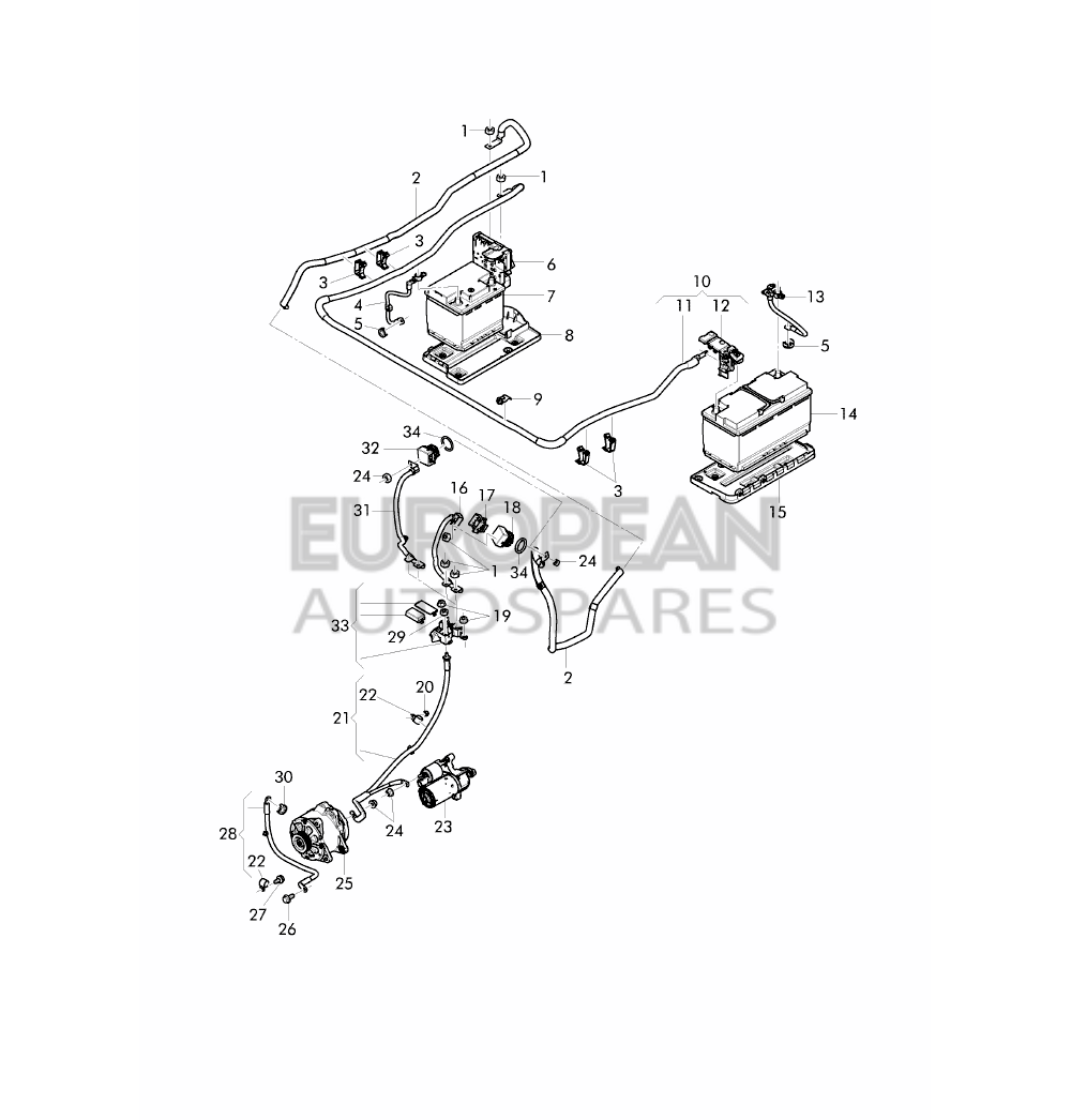 4W0971228A-Bentley WIRING SET FOR BATTERY + 