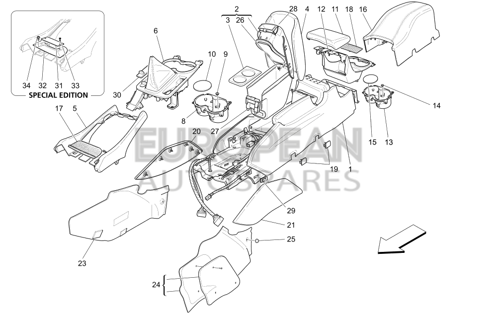 981609021-Maserati TUNNEL COVER ARM REST - Alcantara lining / EU AU US CD UK ME / 2