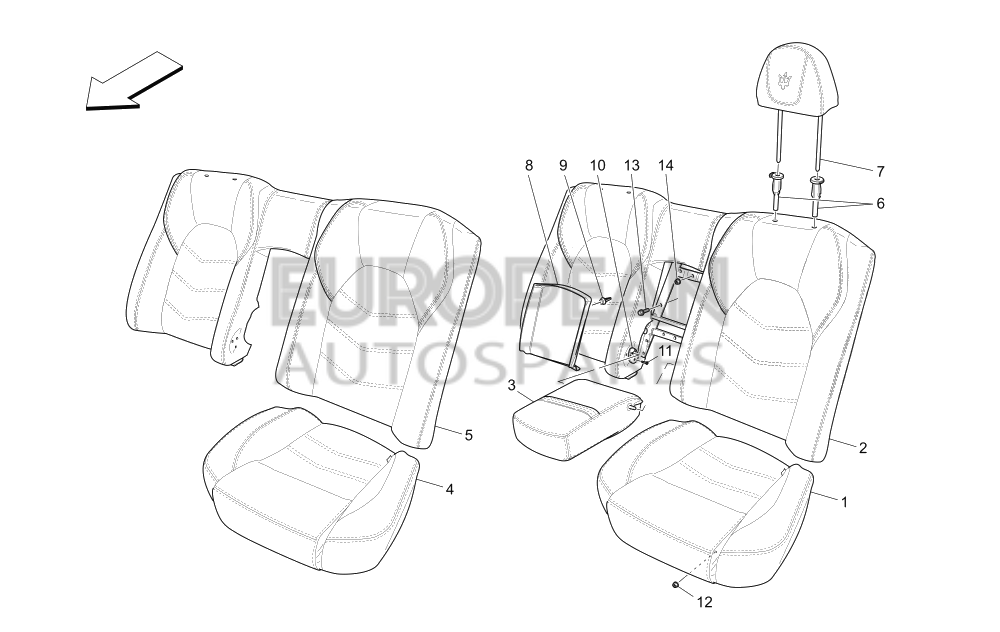 954890733-Maserati REAR SEAT BACK LINING - Drilled Leather lining / 0733 - 07 - BORDEAUX - 364015155 - 33 - "PROFONDITA" BLUE - 094083590
