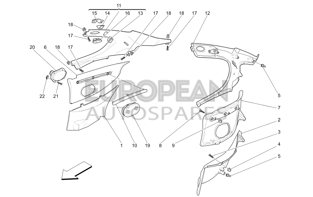 981211003-Maserati R.H. UPPER REAR SIDE PANEL - BLU CHIARO (LIGHT BLUE)