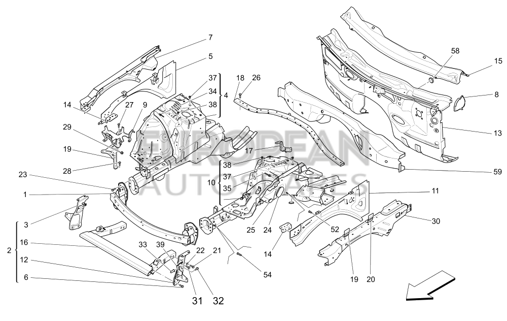 670032499-Maserati SUSPENSION STRUT CONNECTING CROSS MEMBER ASS.