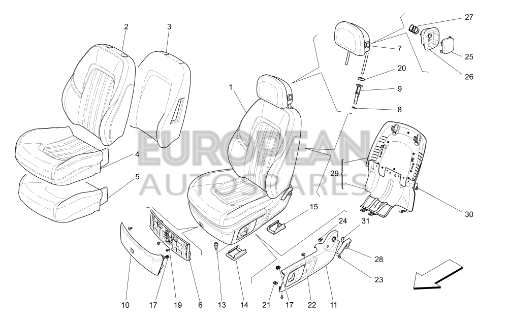 673007241-Maserati FRONT SEAT HEADREST ASSEMBLY - FULL NATURAL LEATHER INTERIOR UPHOLSTERY AND NATURAL DRILLED LEATHER SEAT UPHOLSTERY / BROWN - GREY