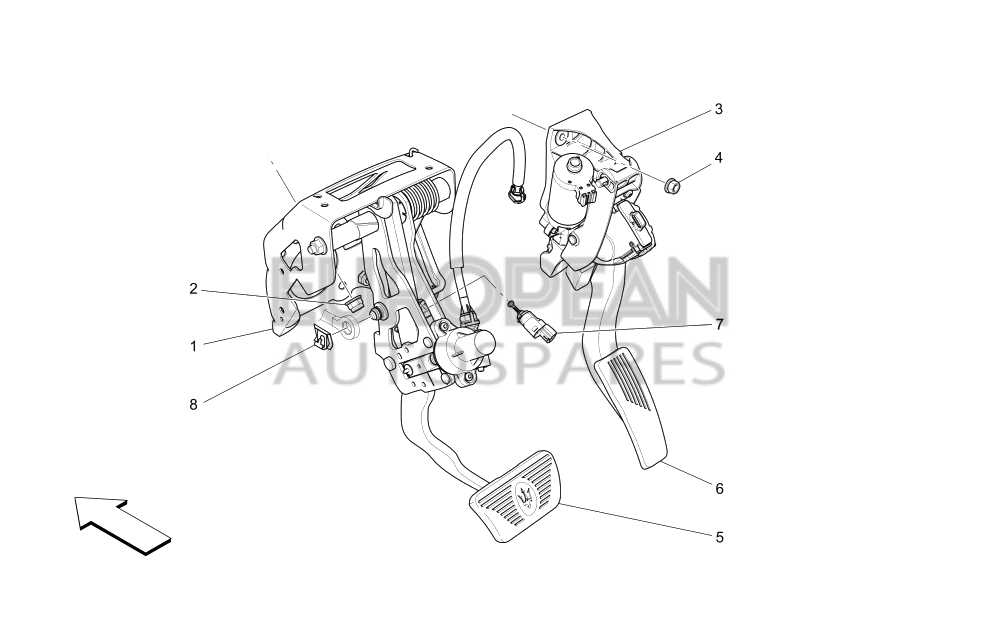 670031109-Maserati BRAKE PEDAL ASSEMBLY - 8-WAYS (FOR SEDANS), 12-WAYS (FOR LEVANTE) POWER FOOTPEDALS / EU CN US CD JP ME KO