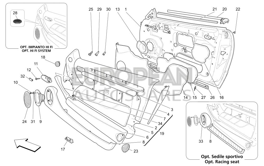 984011905-Maserati COMPLETE R.H. DOOR PANEL UPHOLSTERED - CUOIO "SELLA" ("SELLA" HIDE) - 364015382 / GRIGIO CHIARO (LIGHT GREY) - 364015381