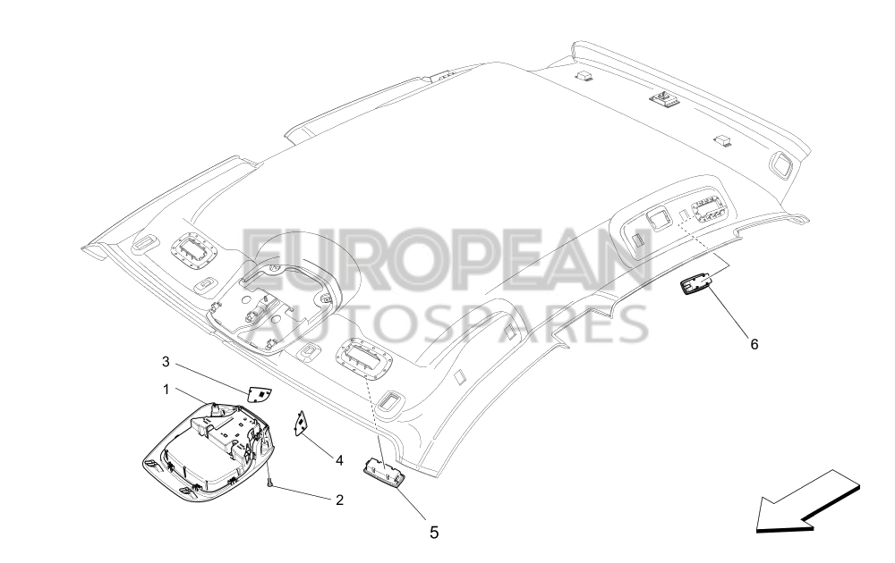 670086208-Maserati DOMELIGHT PLATE - LARGE SUNROOF WITH ELECTRICAL DRIVE HOME LINK: INTEGRATED, THREE CHANNEL REMOTE GARAGE DOOR OPENER FRONT AND REAR PARKING SENSORS ALCANTARA ROOFLINING / SAND
