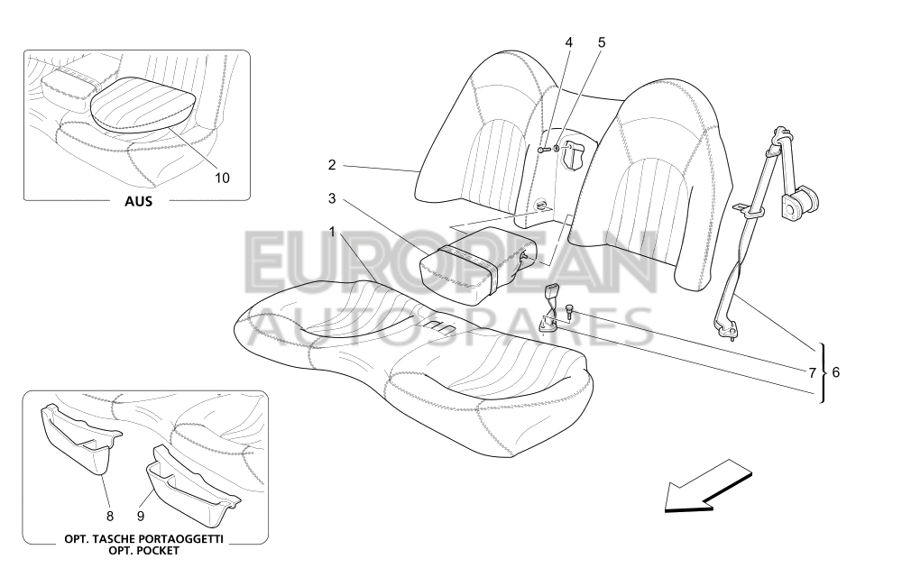 982241504-Maserati REAR SEAT CUSHION ASSEMBLY - BLU "NAVY" ("NAVY" BLUE) - 364010345 / BLU SCURO (DARK BLUE) - 364014596