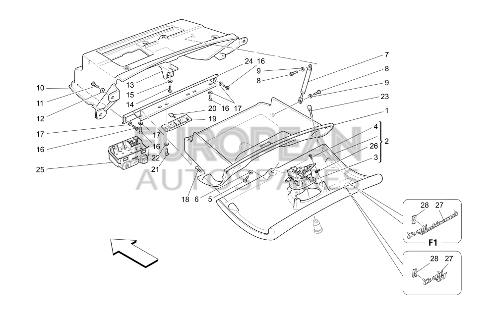 68287801-Maserati COMPLETE GLOVE BOX SHUTTER - BEIGE (BEIGE) - 364014599