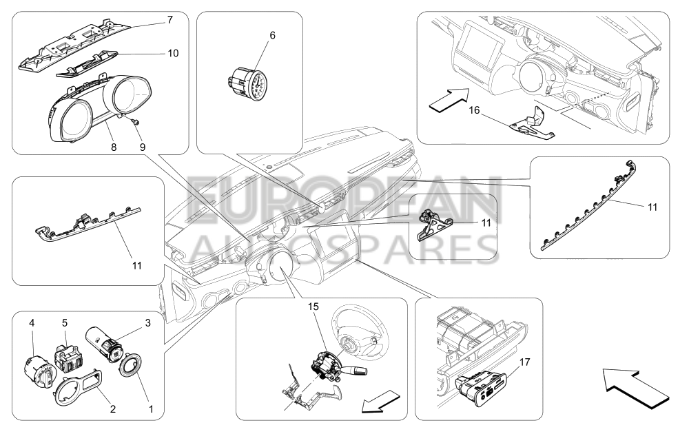 670098390-Maserati LIGHT CONTROL LH SWITCH TRIM - EU AU UK JP JRH IN SA KO / BLACK