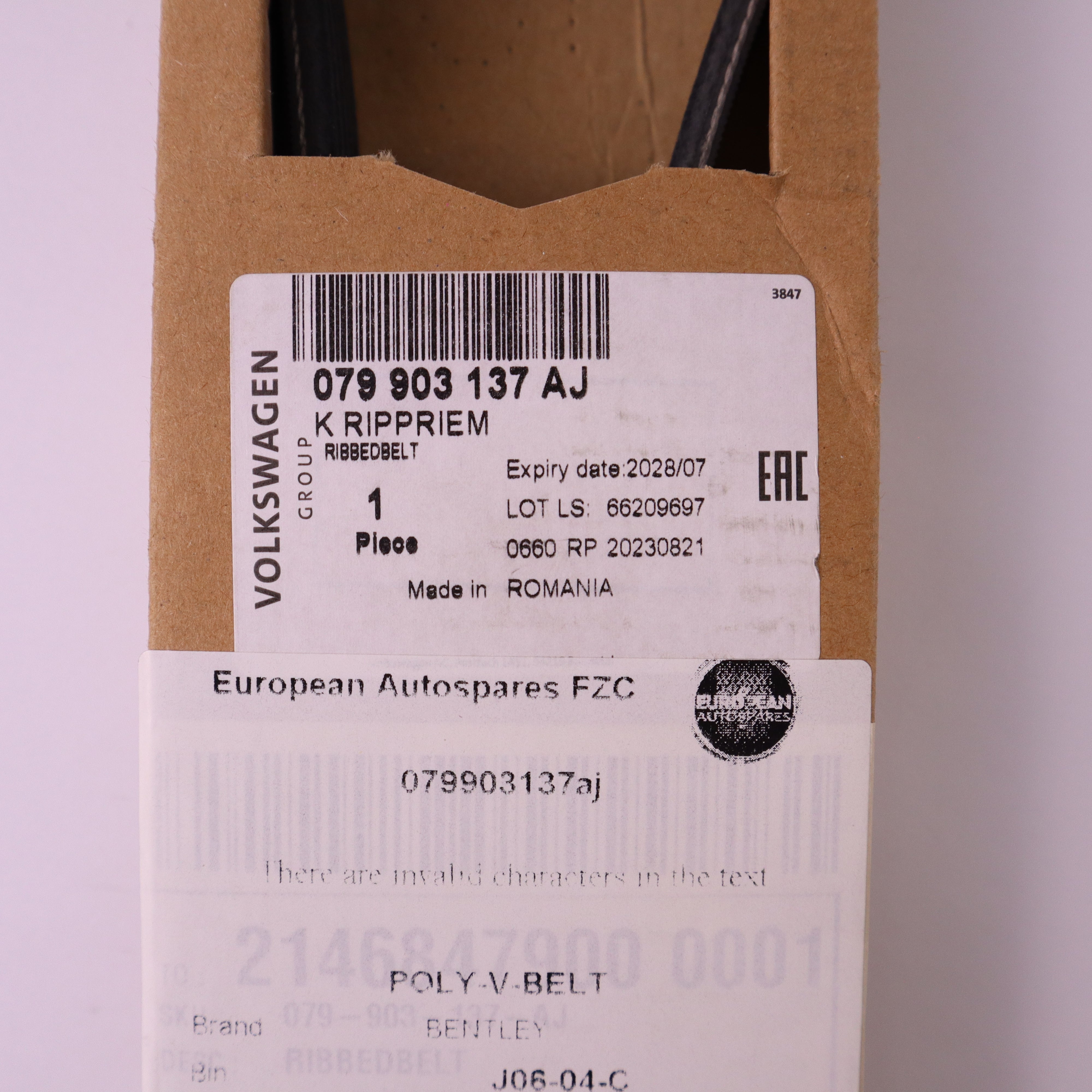 Genuine Bentley Serpentine Belt 079903137aj