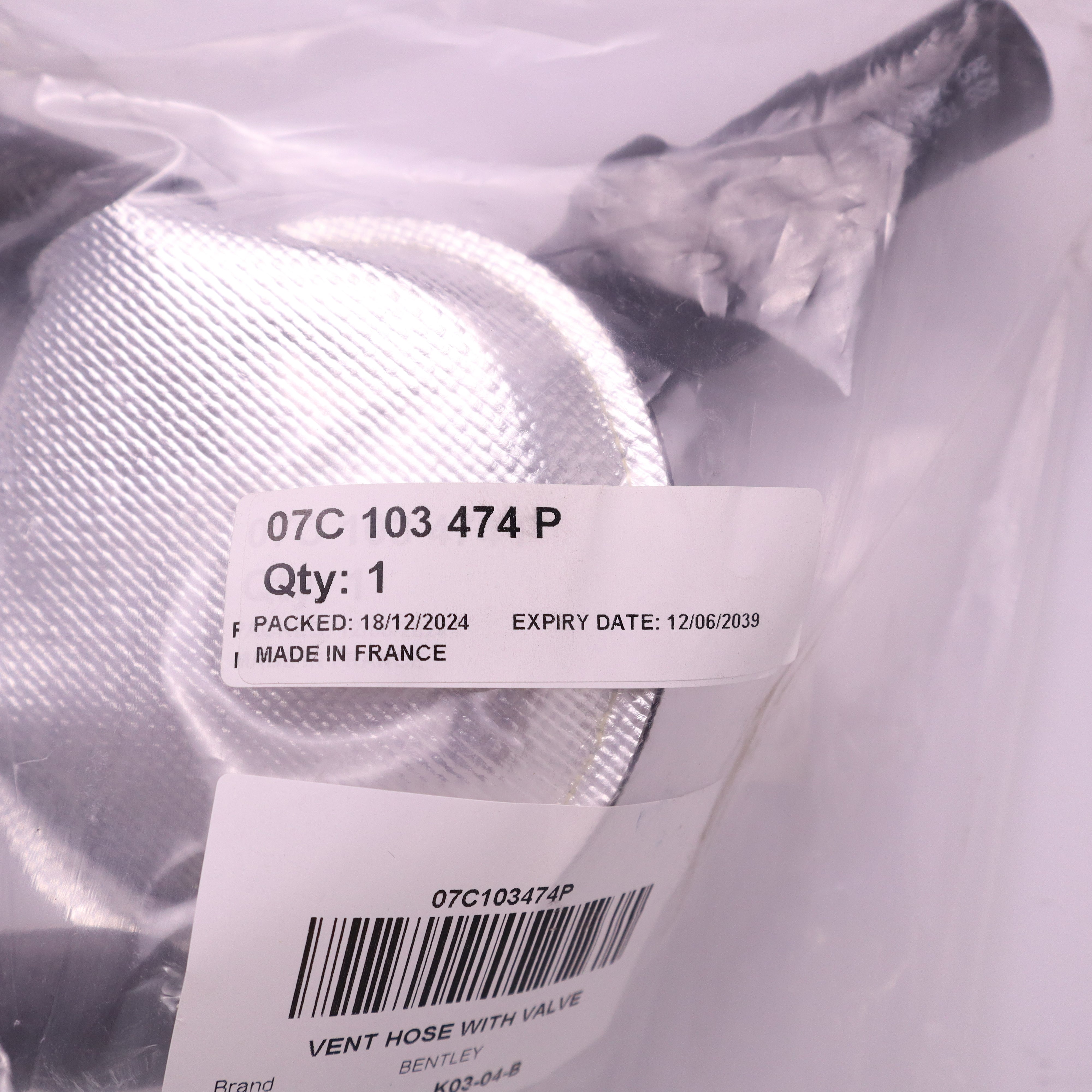 Genuine Bentley Vent Hose with Valve 07C103474P
