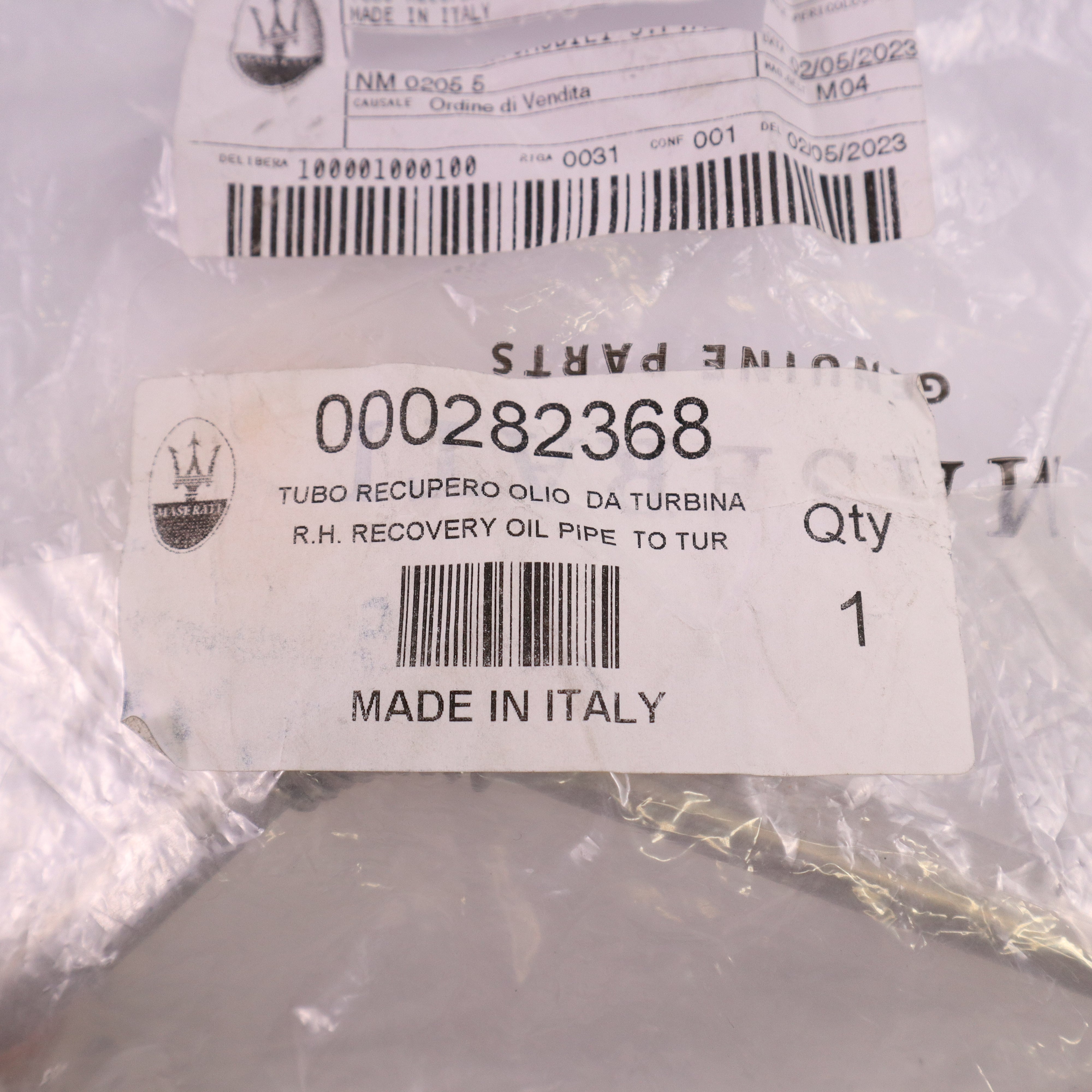 Genuine Maserati Oil Recovery Pipe RH Turbo 282368