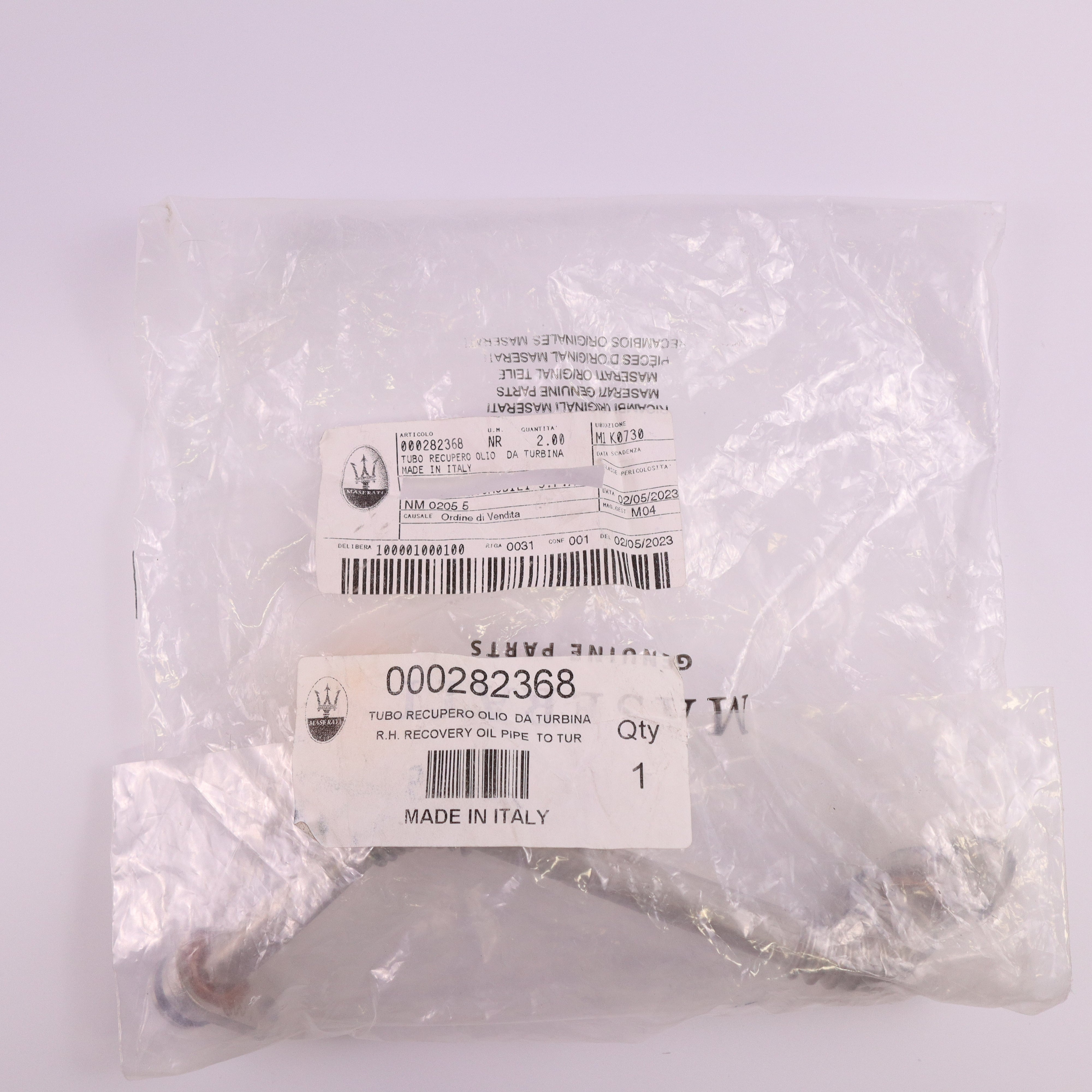 Genuine Maserati Oil Recovery Pipe RH Turbo 282368