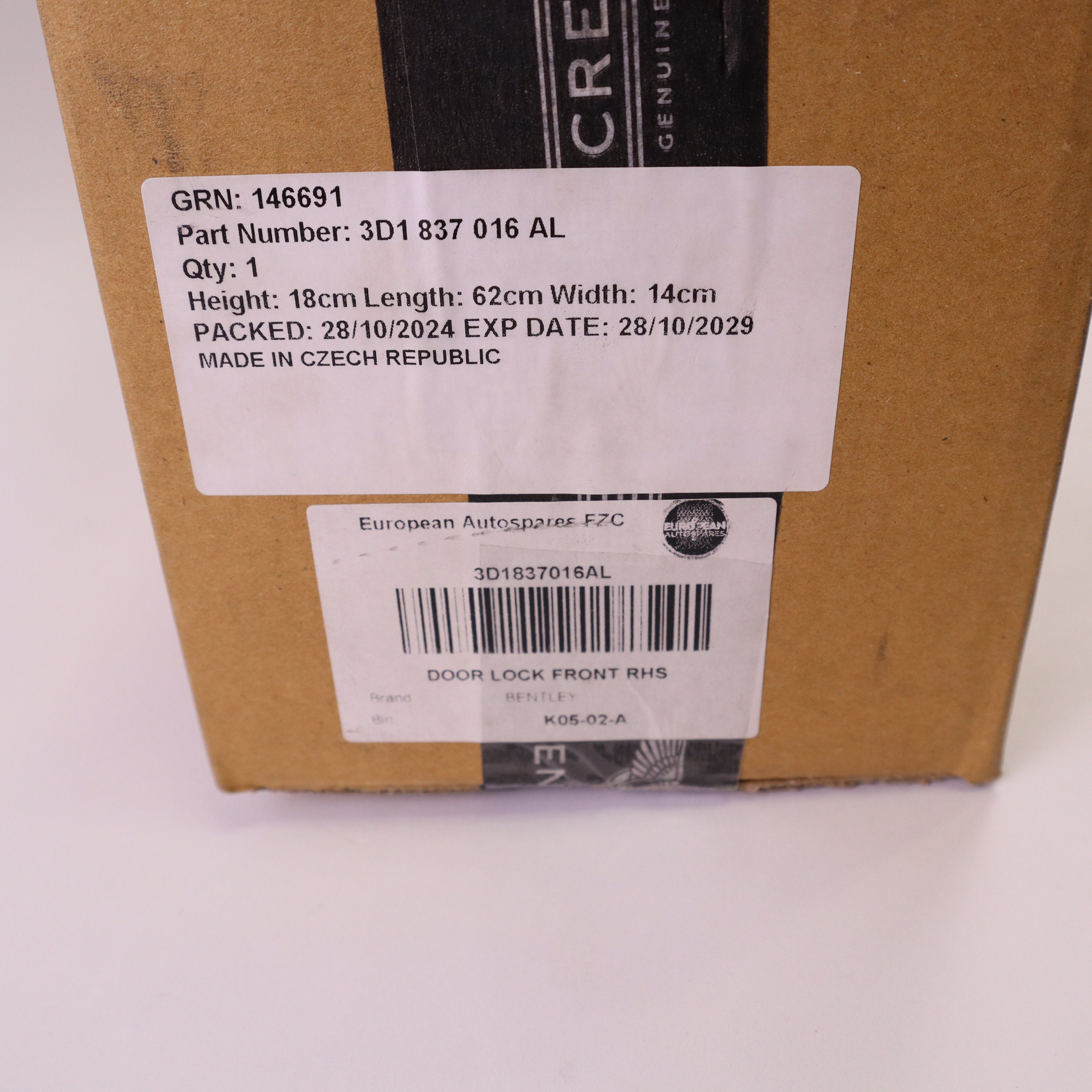 Genuine Bentley Front Right Door Lock Assembly 3D1837016AL