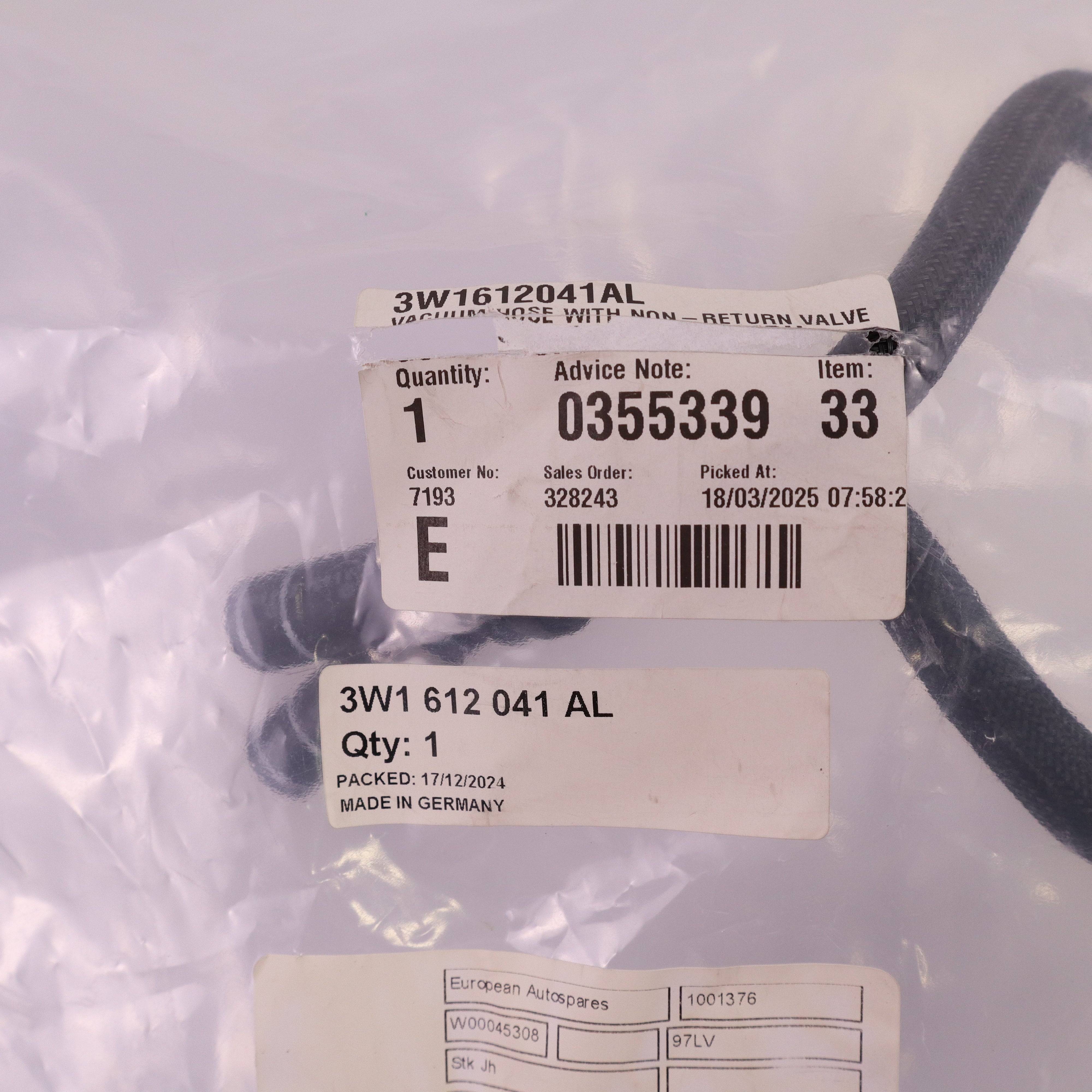 Genuine Bentley Engine Vacuum Hose 3W1612041AL
