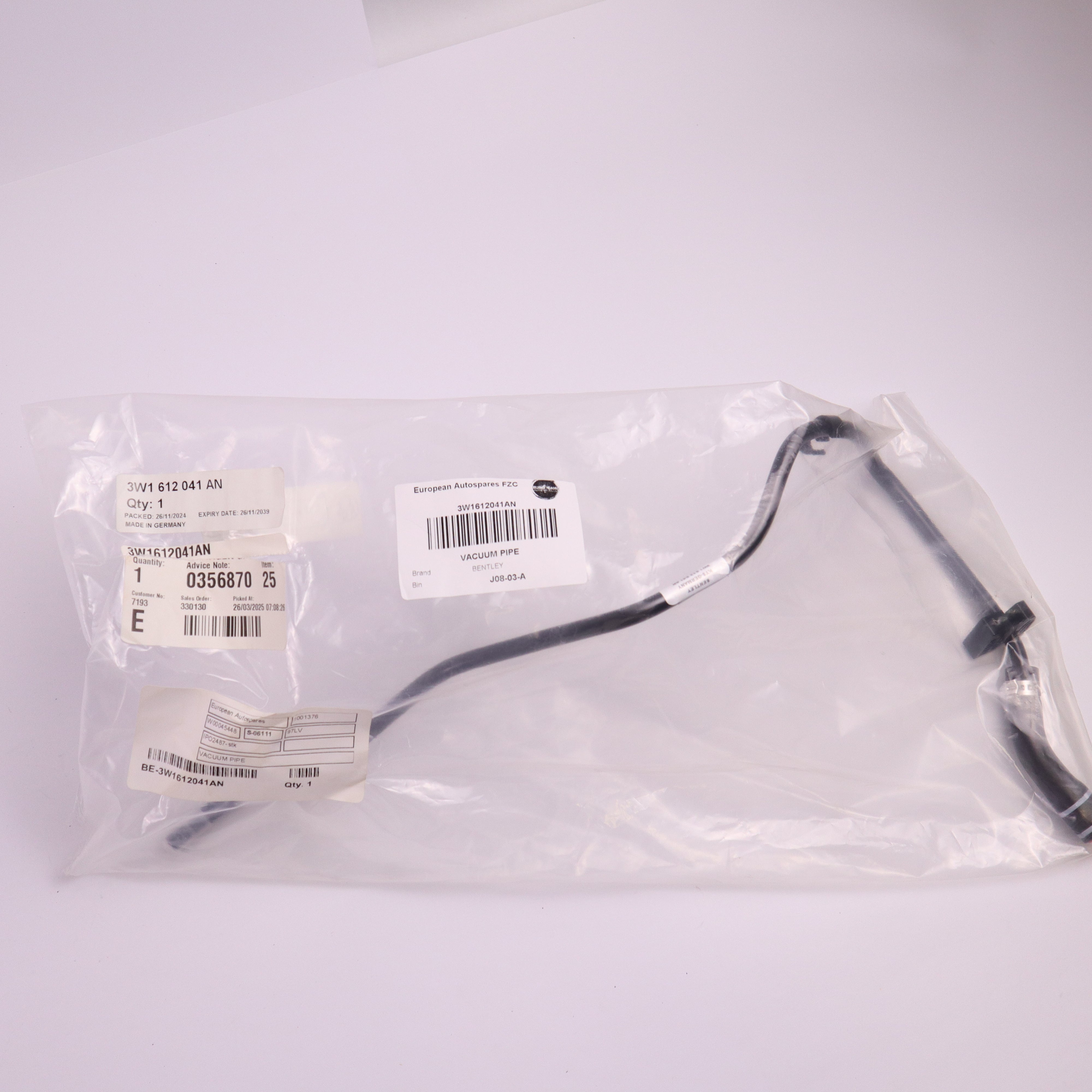 Genuine Bentley Engine Vacuum Pipe 3W1612041AN