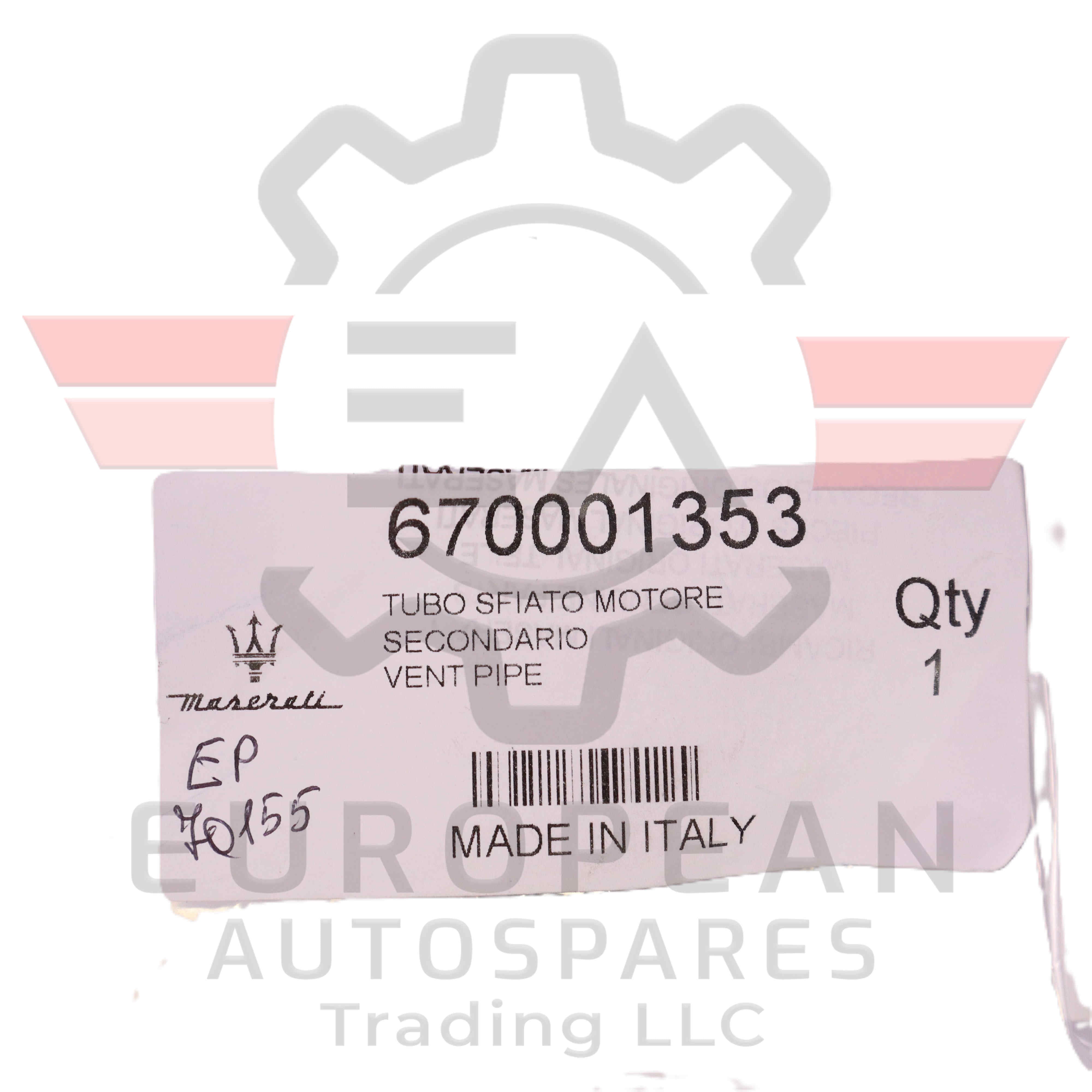Genuine Maserati Vent Pipe 670001353 European Autospares Trading LLC