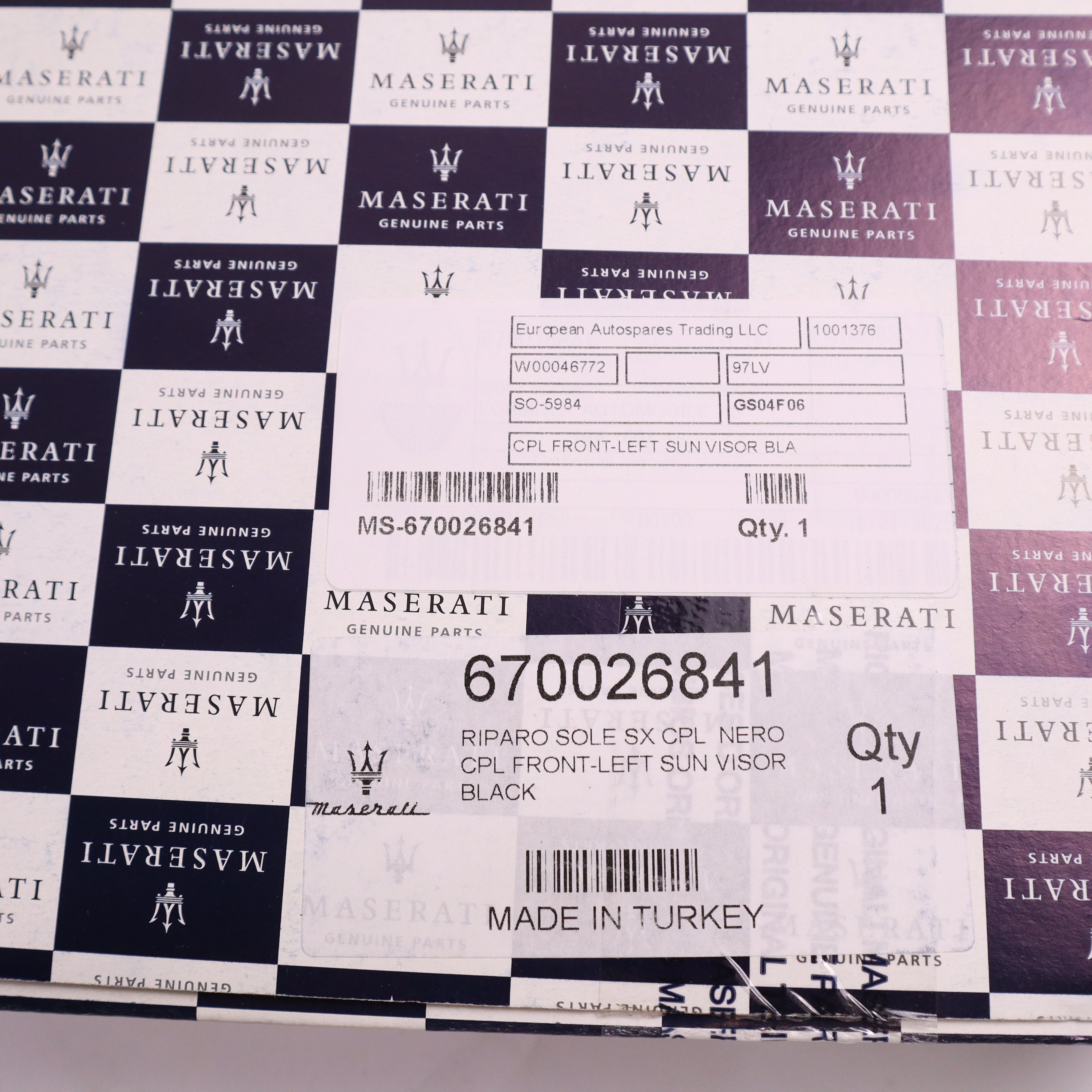 Genuine Maserati Driver Side Sunvisor 670026841
