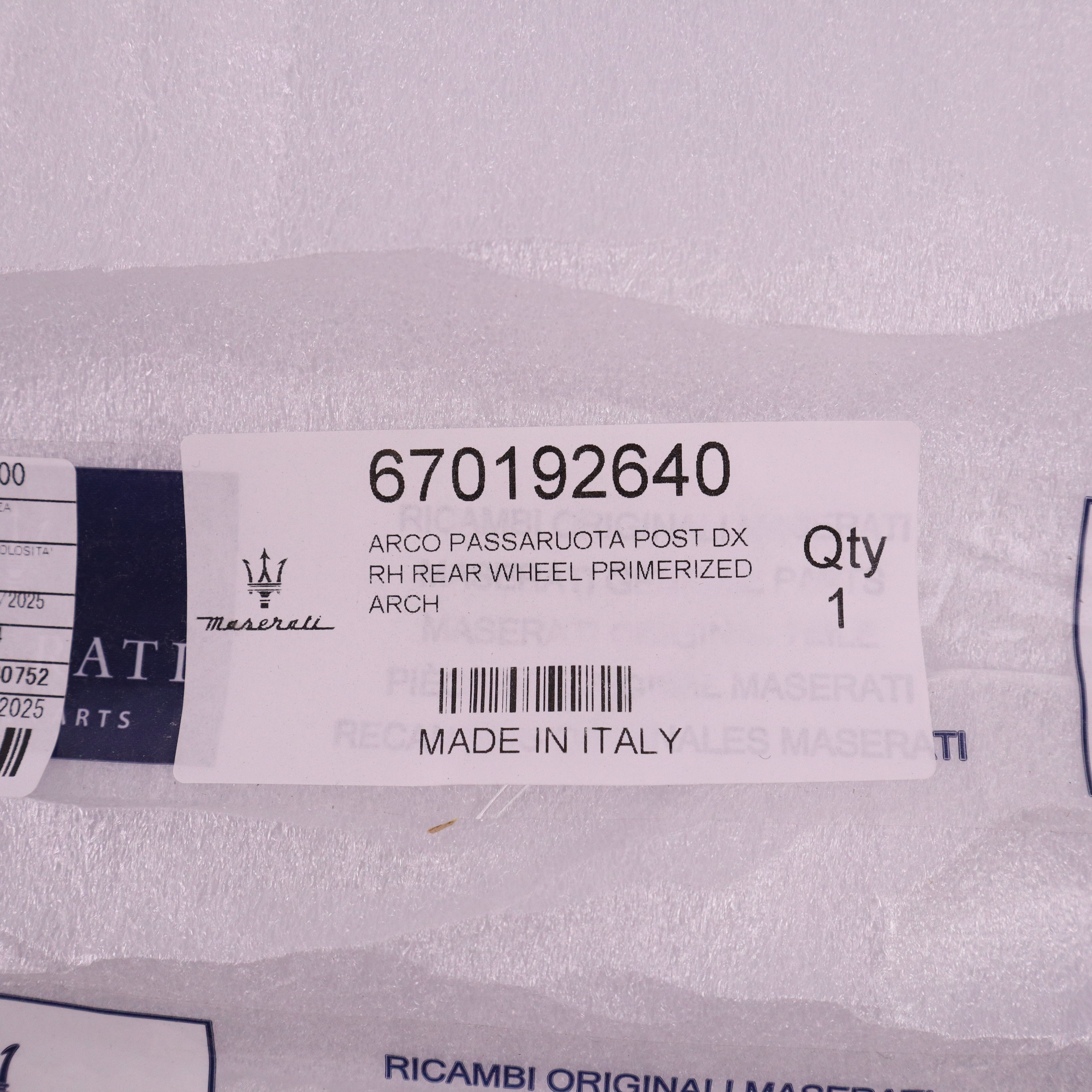 Genuine Maserati RH Rear Wheel Arch Primerized Panel 670192640