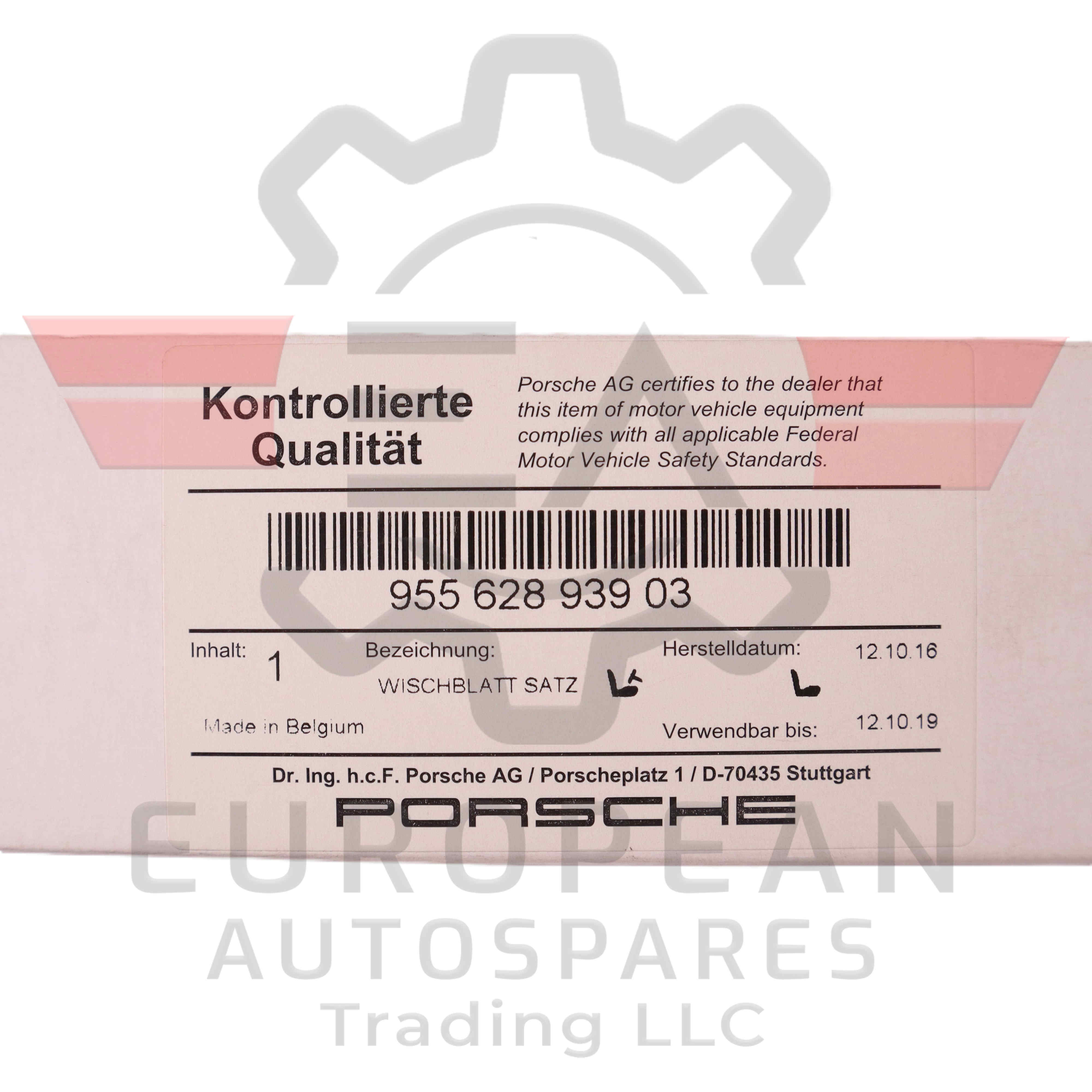 Porsche Cayenne Front Windshield Wiper Blade Set 95562893903 | Genuine OEM European Autospares Trading LLC