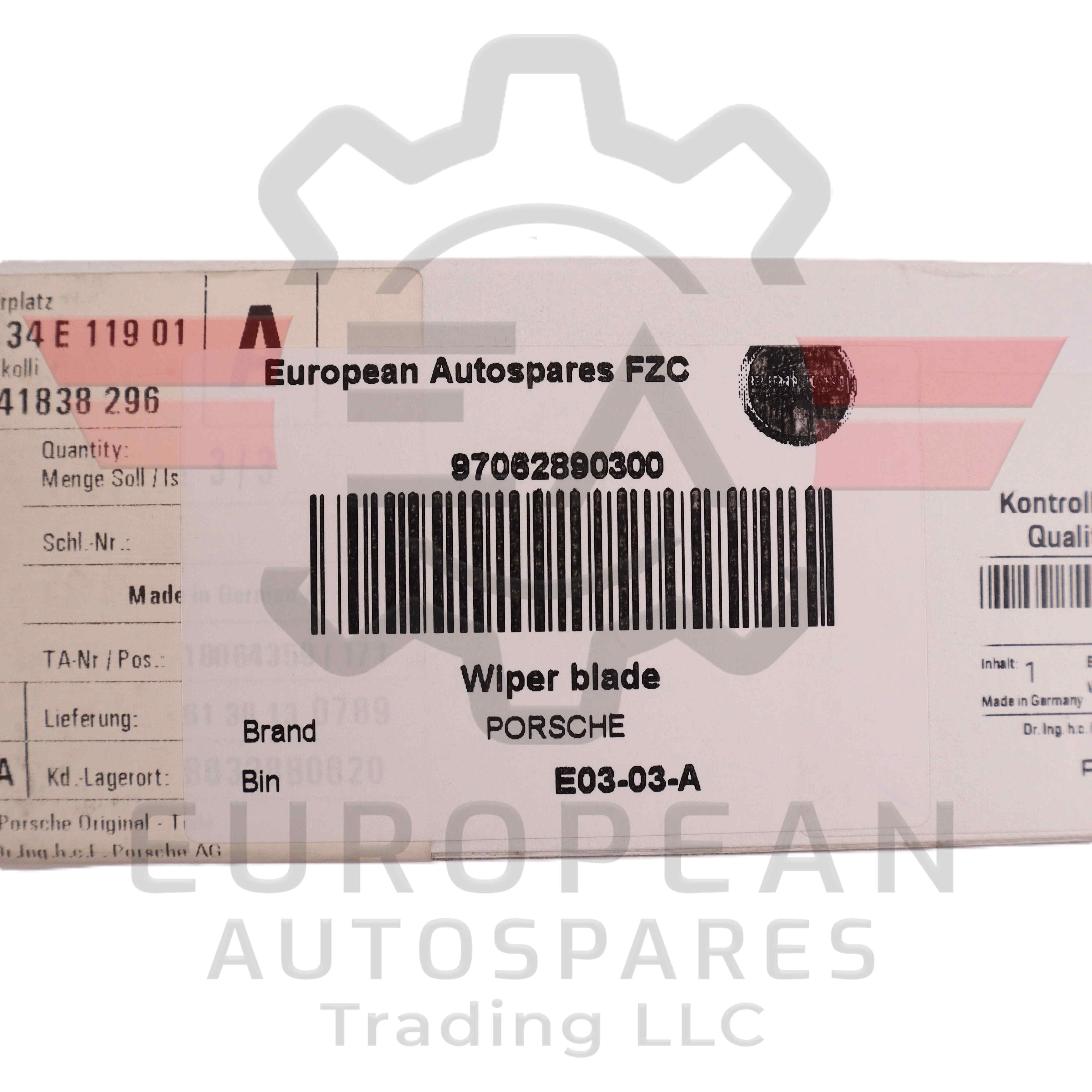 Porsche Windshield Wiper Blade Set 97062890300 | Genuine OEM European Autospares Trading LLC