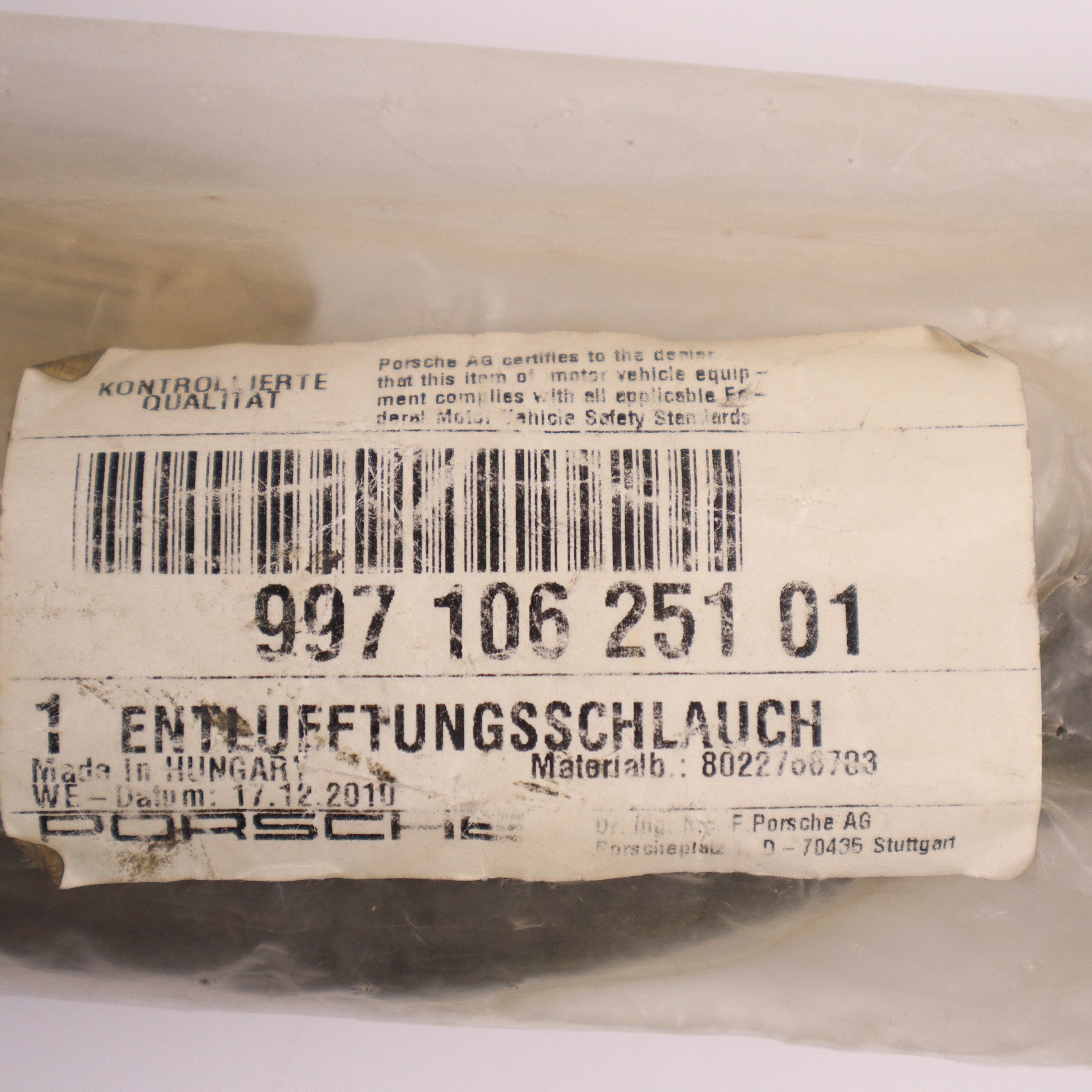 Genuine Porsche Breather Hose 99710625101