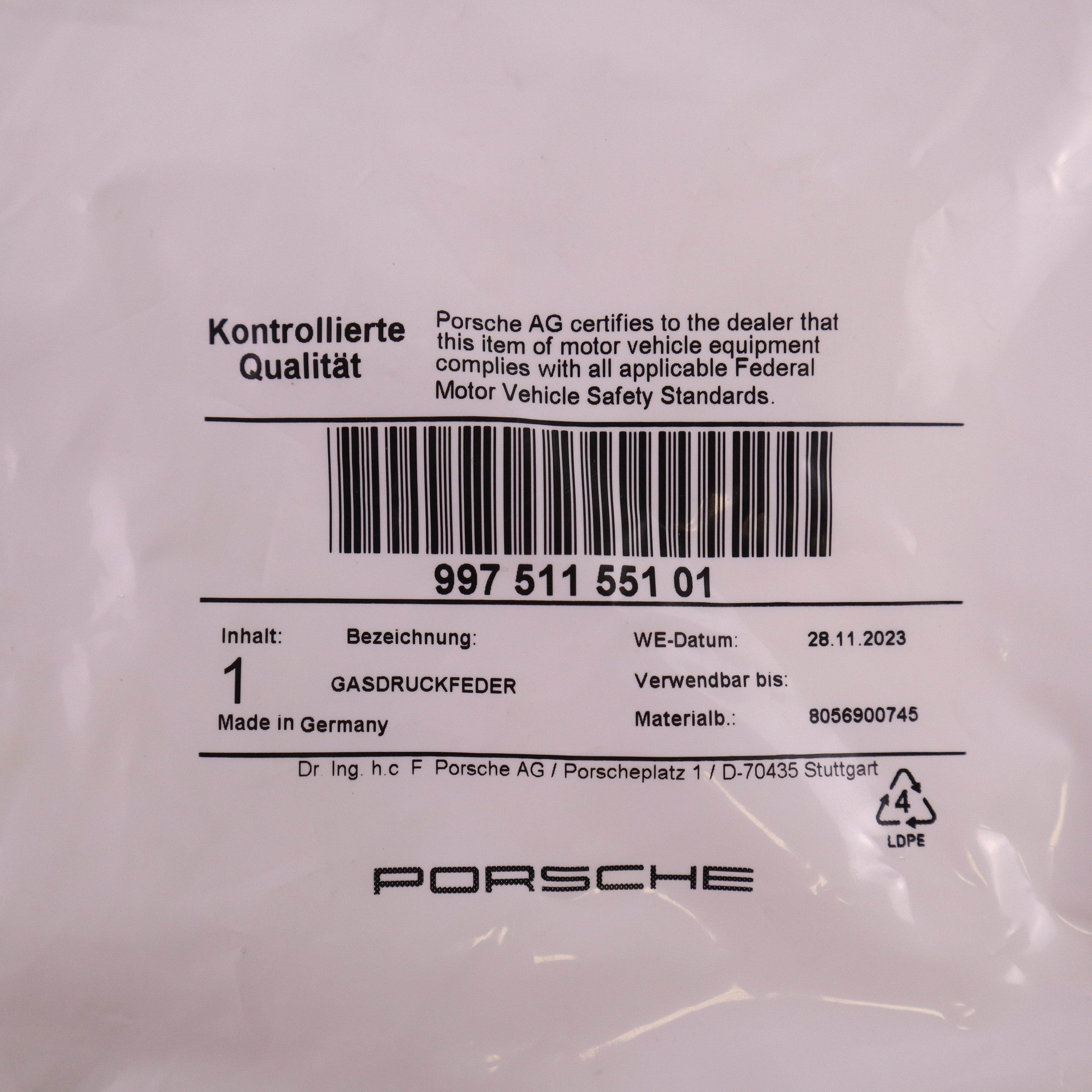 Porsche Genuine Front Hood Shock 99751155101