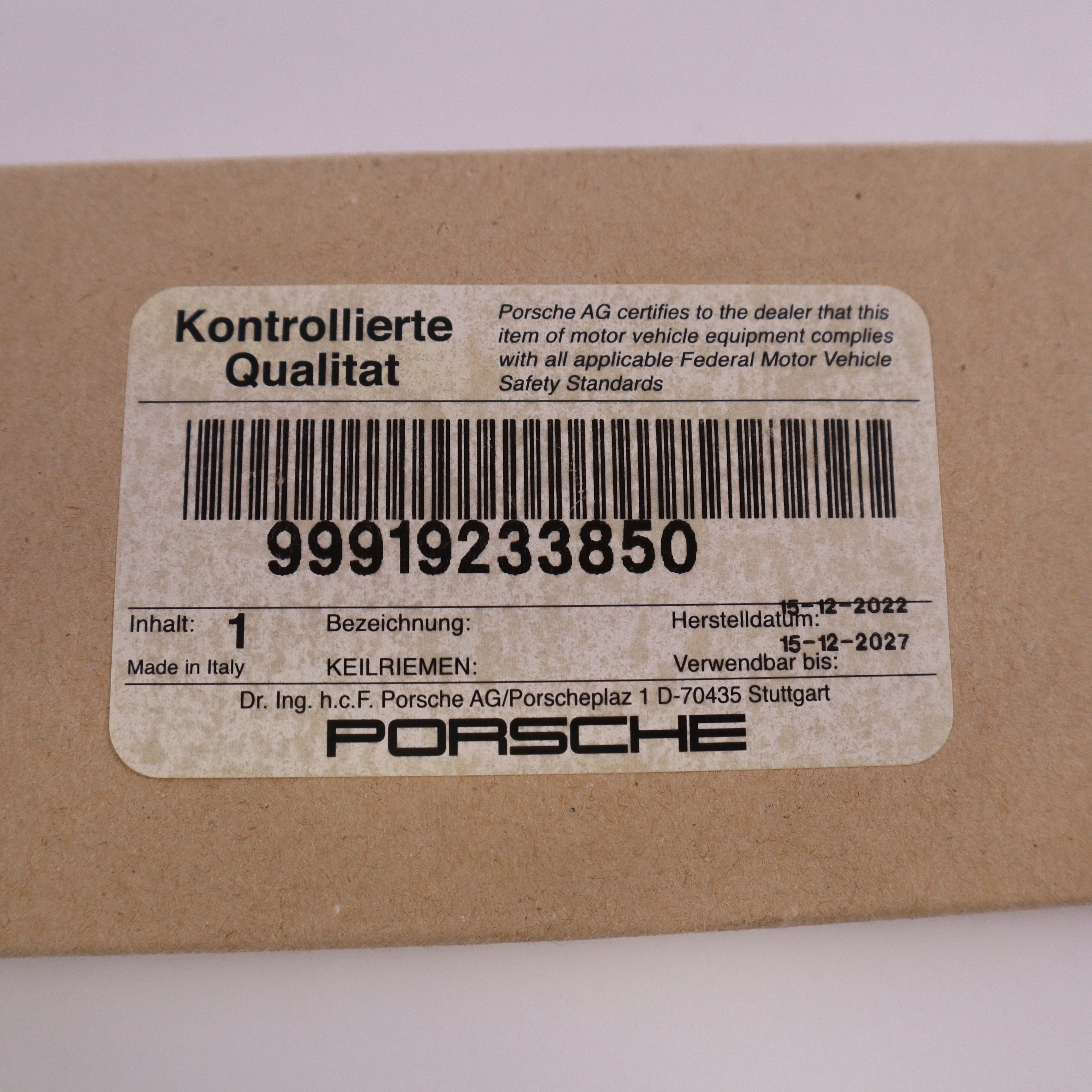Genuine Porsche V Belt 99919233850