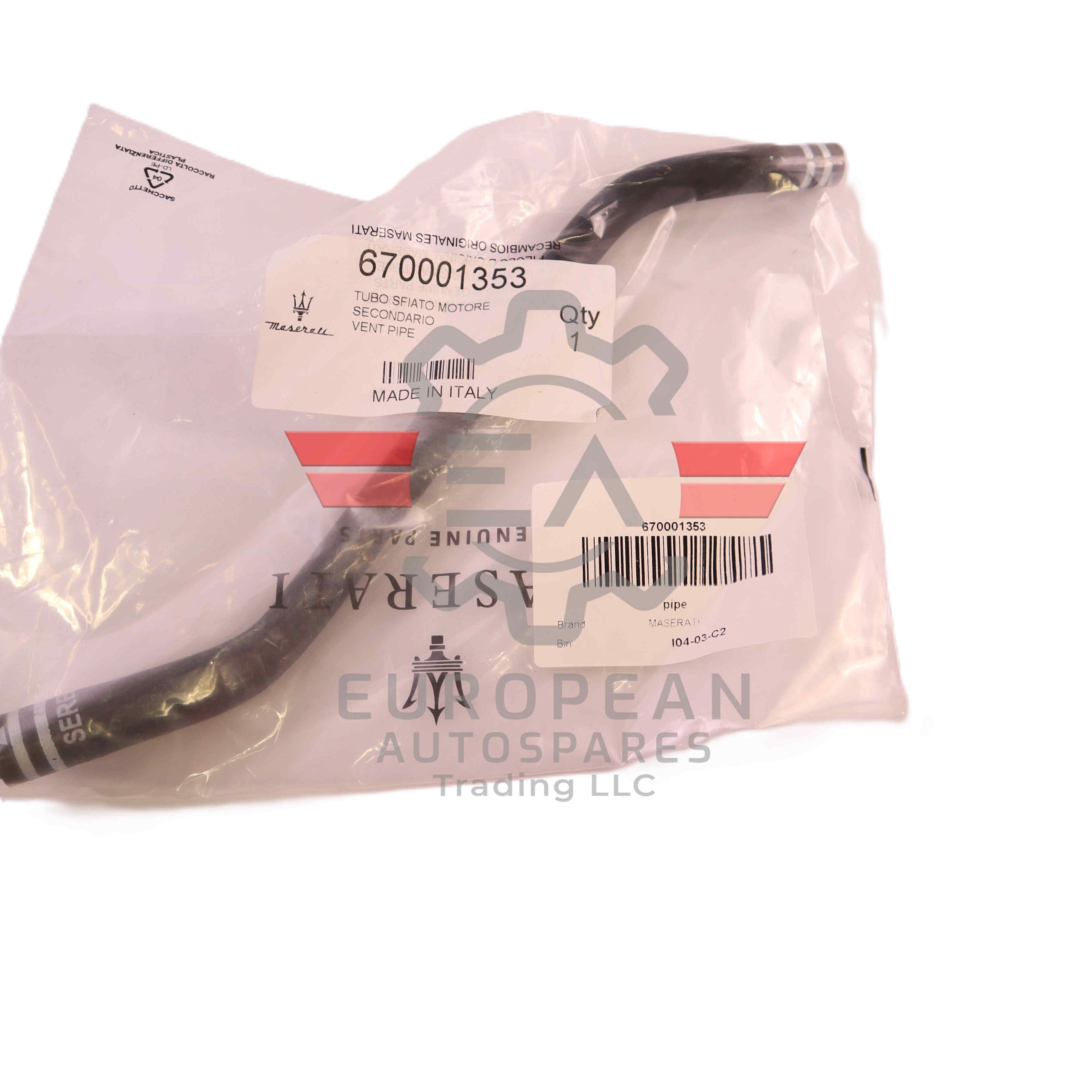Genuine Maserati Vent Pipe 670001353 - European Autospares Trading LLC