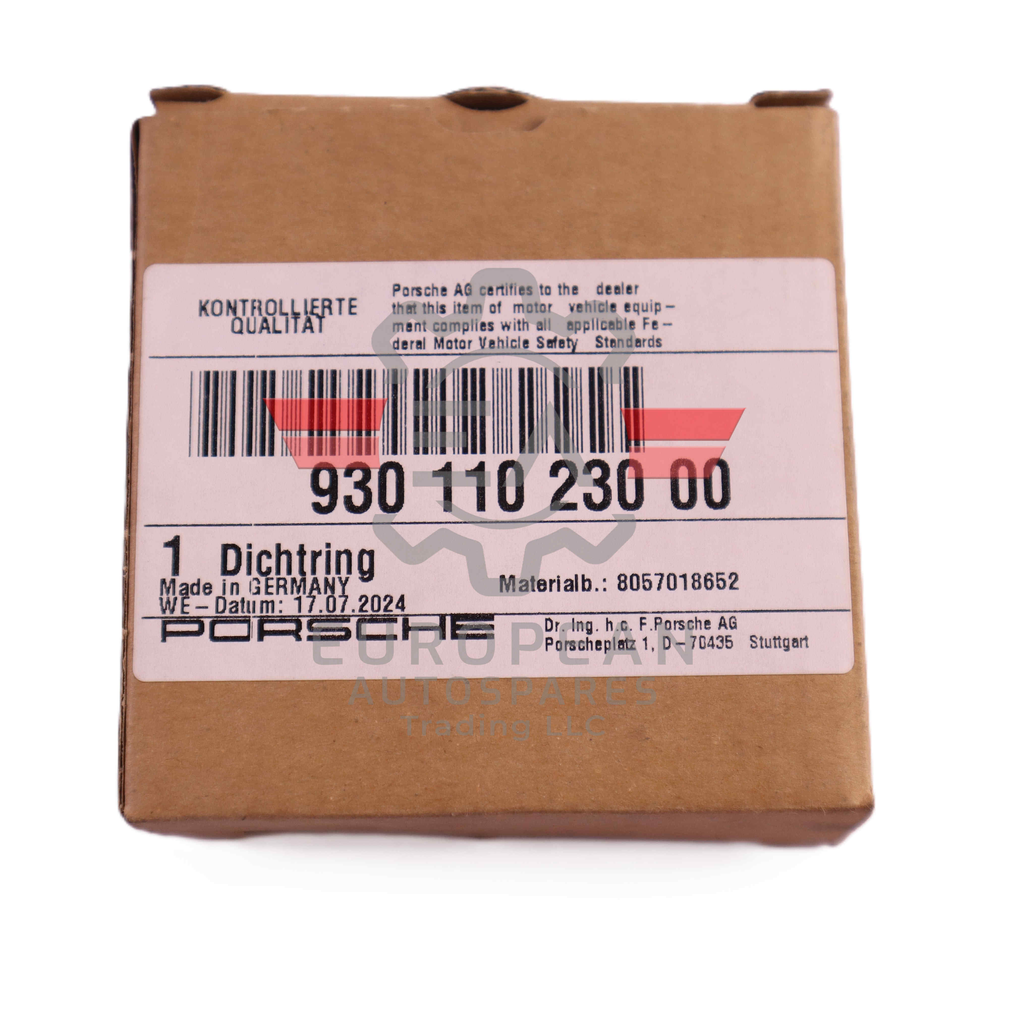 Porsche Engine Sealing Ring Gasket 93011023000 | Genuine OEM European Autospares Trading LLC