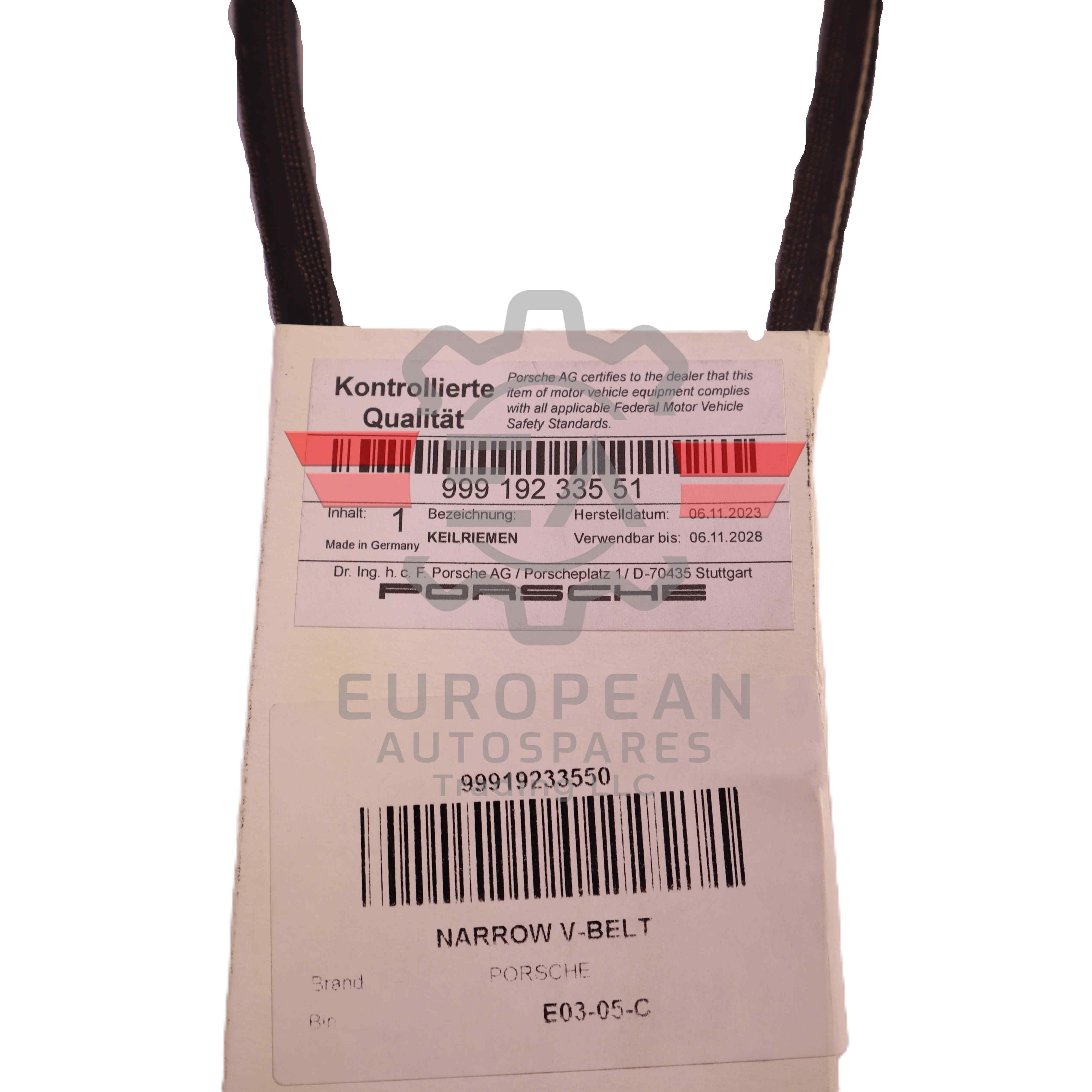 Porsche Engine V-Belt Drive Belt 99919233550 | Genuine OEM European Autospares Trading LLC