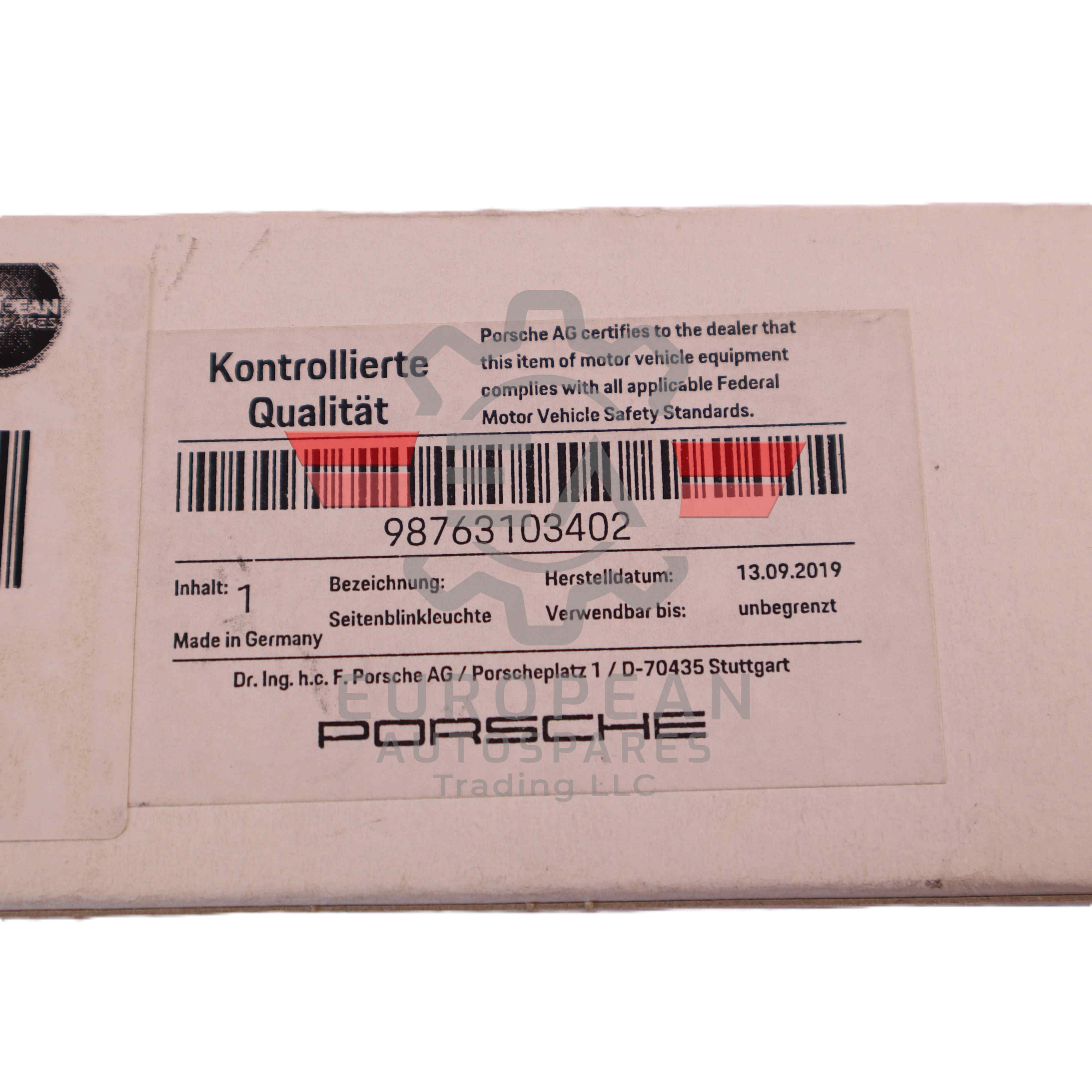 Porsche Turn Signal Indicator Light Unit 98763103402 | Genuine OEM European Autospares Trading LLC