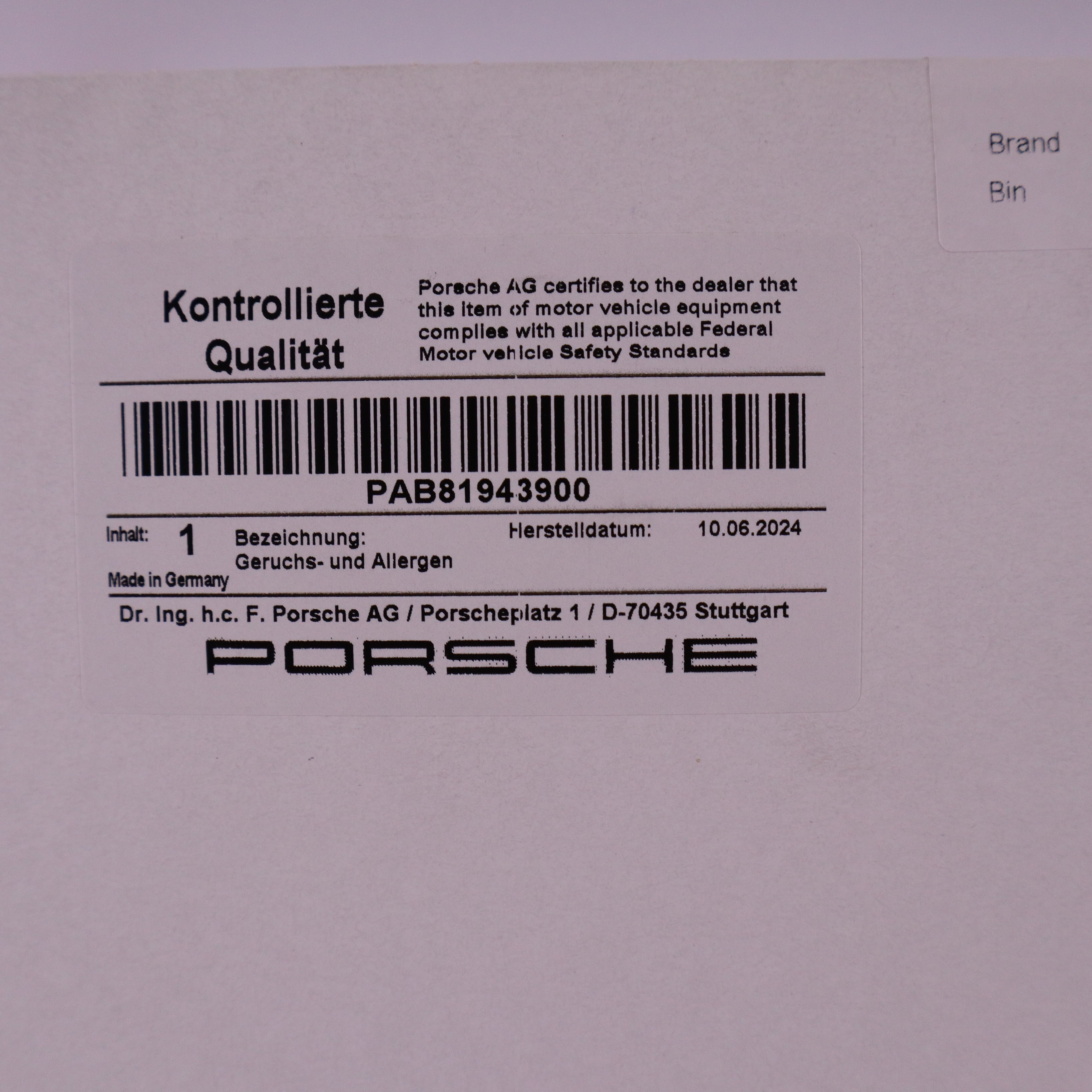 Genuine Porsche Cabin Air Filter (Odour & Allergen) PAB81943900